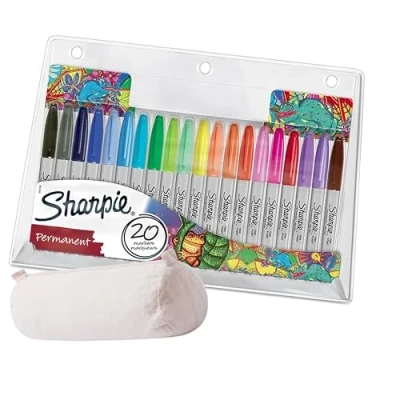 Abbildung von Sharpie Permanentmarker Set Exklusives Farbsortiment feine Spitze 20 Stück + Baumwolletui