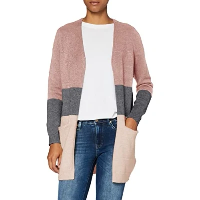 Abbildung von ONLY Onlqueen LONG Strickjacke, Damen, Größe: XS, Misty rose/mottled grey melange/cloud pink melange
