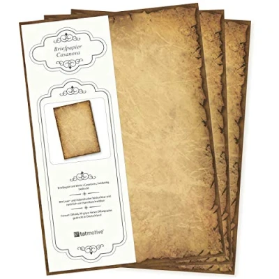 Abbildung von TATMOTIVE PREMIUM Altes Briefpapier 50 Blatt Papier beidseitig A4 alt vintage retro Mittelalter antik nostalgisch
