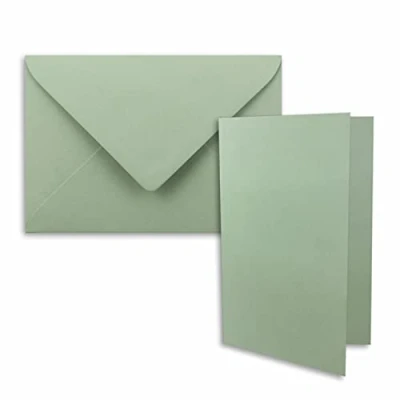 Abbildung von 50x DIN B6 Faltkarten Set mit Umschlägen in Eukalyptus 120 x 170 mm ideal für Einladungskarten, Hochzeit, Taufe, Kommunion, Konfirmation Marke: FarbenFroh