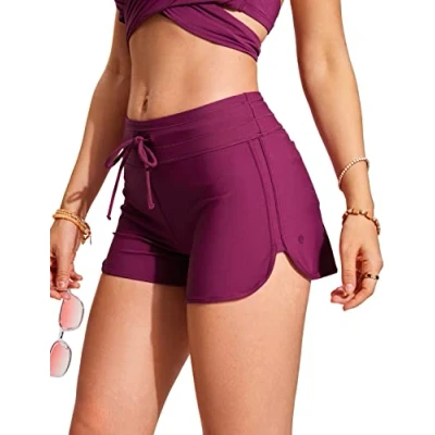 Abbildung von CRZ YOGA Damen Badeshorts Schnell Trocknend Schwimmshorts Sommer Boardshorts mit Seitlichem Split Fuchsie 42