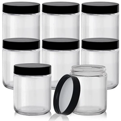 Abbildung von BELLE VOUS Klare Runde Vorratsgläser mit Deckel aus Plastik Schwarz (8er Pack) 240ml Luftdichtes Glas Aufbewahrung Set Schraubglas für Küche &amp; Lebensmittel, Kaffee Gewürz