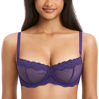 Abbildung von DOBREVA Balconette BH Damen mit Bügel Push Up Dirndl Spitze BHS Sexy Grosse Grössen Ungefüttert Heliotrop 75E