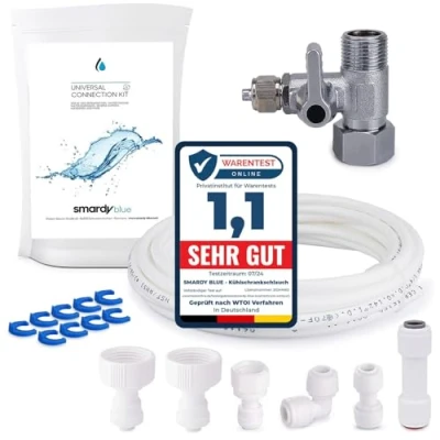Abbildung von smardy ZO004 10m Universal Anschluss Set Wasserzulaufleitung, Absperrventil für Kühlschrank Side by Side, Kühlschrankschlauch 1/4&quot; (6,35mm)