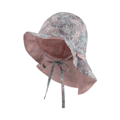 Abbildung von Sterntaler Sonnenhut Millefleurs mit Nackenschutz und Bindeband Schirmmütze Baby gefüttert Batist (Bio) Sommerhut Mädchen aus Baumwolle Größenregulierungsband UV30 graublau, 49