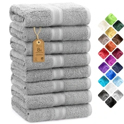 Abbildung von NatureMark 8er Pack Handtücher 50x100cm, 100% Baumwolle, Silber grau, 50 x 100 cm, 8