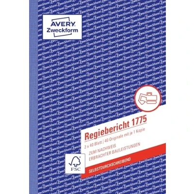 Abbildung von AVERY Zweckform 1775 Regiebericht (A5, selbstdurchschreibend, von Rechtsexperten geprüft, für Deutschland u.Österreich zur Dokumentation Arbeitsleistung u. Materialverbrauch, 2x40 Blatt) weiß/gelb