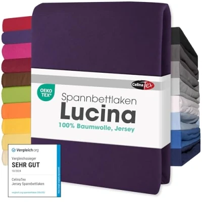 Abbildung von CelinaTex Jersey Spannbettlaken Lucina 90x200 100x200cm lila 100% Baumwolle gekämmt bis 26cm Matratzenhöhe Spannbettbezug, Leintuch, Bettlaken, elastisch, Strech, Oeko Tex