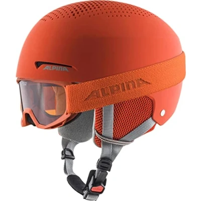 Abbildung von ALPINA ZUPO Set (+PINEY) Hochwertiges, Sicheres &amp; Robustes aus Skibrille Skihelm Für Kinder, pumpkin orange matt, 48 52 cm