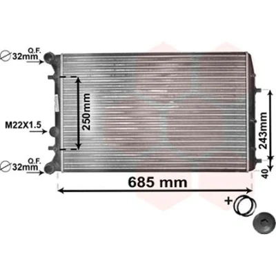 Abbildung von VAN WEZEL *** IR PLUS 76002010 Kühler, Motorkühlung Aluminium 632 415 23 mit Zubehör Kühlrippen mechanisch gefügt SKODA: Fabia 1 Combi, 2