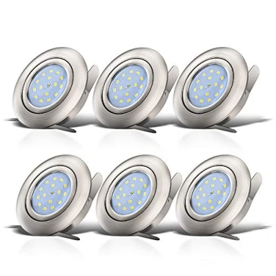 Abbildung von B.K.Licht 6er Set LED Einbaustrahler 230V schwenkbar, warmweiße Lichtfarbe, Lochmass 68mm, flach, Spot, Deckenspots, Spots, Einbauleuchten, Einbauspots LED, 82x30 mm, Matt Nickel