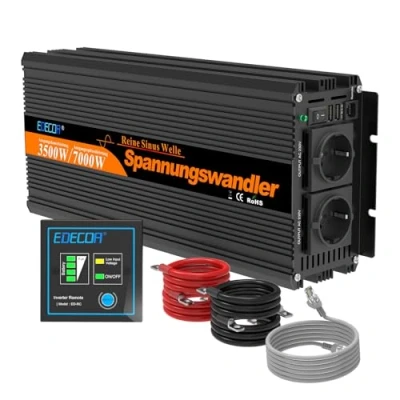 Abbildung von EDECOA Spannungswandler 3500w Reiner Sinus Wechselrichter 12v 230v mit 2X USB und Fernbedienung 220v