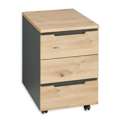 Abbildung von Stella Trading JASMIN Rollcontainer Schreibtisch in Graphit, Artisan Eiche Optik Mobiler Büroschrank mit Fach und Schublade Landhausstil Büromöbel Komplettset 54 x 62 39 cm (B/H/T)