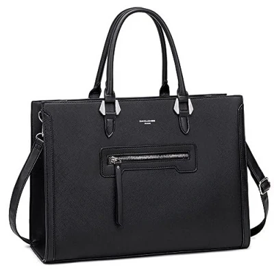 Abbildung von David Jones Damen Große Handtasche Frau Schule Büro Arbeit Aktentasche Henkeltasche PU Leder Viele Fächer Taschen Arbeitstasche Schultertasche Business Umhängetasche Tote Shopper Schwarz