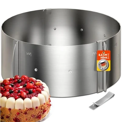 Abbildung von 4smile Tortenring verstellbar hoch 8,5 cm Edelstahl Backring Ø 16 30 cm, stabile Tortenform Kuchenring rund verstellbar, Backrahmen zum Backen und Dekorieren