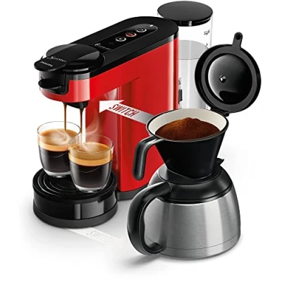 Abbildung von Philips Senseo Switch Pad Und Filterkaffeemaschine, 2 In 1 Brühtechnologie, Liter Wasserbehälter, 7 Tassen Einem Durchgang, Monzarot (HD6592/84)