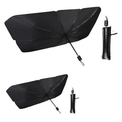 Abbildung von Auto Sonnenblende für die Frontscheibe, Sonnenschirm SUV und LKW, Patentiertes Design (125X65 cm + 140X79 Insgesamt 2 Stück)