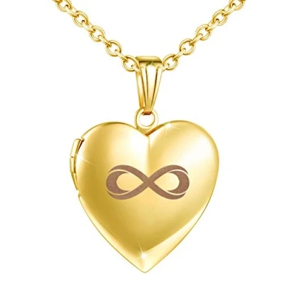 Abbildung von MicLee Damen Unendlichkeit Zeichen Kette Foto Herz Medaillon Photo Bilder Amulett Silber/Rosegold/Gold Edelstahl Anhänger Halskette mit Geschenkbox Grußkarte,Super Weihnachten Geschenk