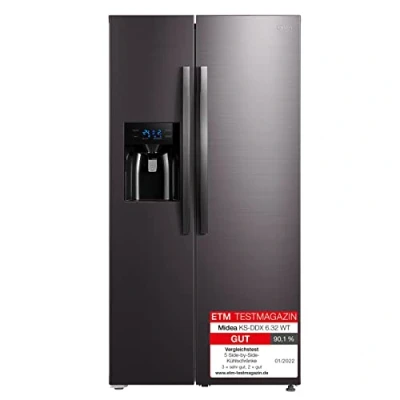 Abbildung von Midea KS DDX 6.32 WT Side by Kühl /Gefrierkombination/ 178,8 cm Höhe/ 254 kWh/Jahr/No Frost/Dual Inverter Compressor/mit 3in1 Wasser /Eisspender und Wassertank, Dark Inox