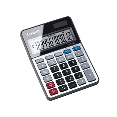 Abbildung von Canon LS122TS anzeigender Tischrechner, 12 stellige Anzeige, grau, LS 122 TS
