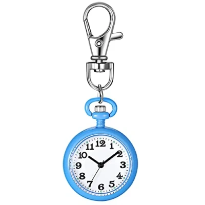 Abbildung von JewelryWe Karabineruhr Taschenuhr mit Karabiner Schlüsselanhänger FOB Clip on Quarzuhr Analog Uhr für Ärzte Krankenschwestern Sanitäter Köche Sport Unisex Blau