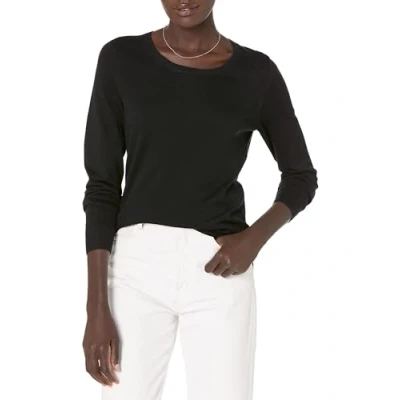 Abbildung von Amazon Essentials Damen Leichter, Langärmeliger Pullover Mit Rundhalsausschnitt (Erhältlich in Übergröße), Schwarz, M