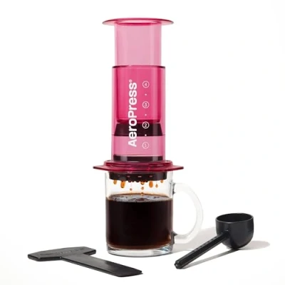 Abbildung von AeroPress Clear Pinke Kaffeepresse 3 in 1 Kaffeemaschine kombiniert French Press &amp; Espresso Vollmundiger Kaffee ohne Bitterkeit Tragbare Mini für Camping Reisen, Pink