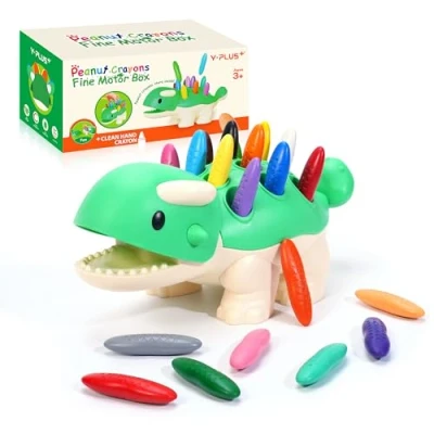 Abbildung von YPLUS Dinosaurier Spielzeug mit Erdnuss Wachsmalstifte, Montessori Sensorik Feinmotorik Lernspielzeug, 24 Farben Malstifte Kleinkinder Box Aktivitätenset für Kinder 3 5, 2 4