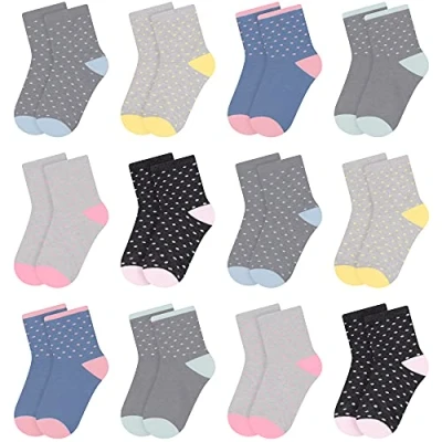 Abbildung von L&amp;K II 12er Kinder Mädchen Socken aus Baumwolle Kleinkind Punkte Muster Kids Sneakersocken mehrfarbig bunt Frühling Herbst 2841 27 30