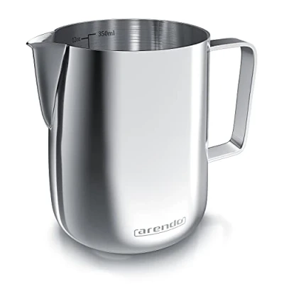 Abbildung von Arendo Milchkännchen Edelstahl 350ml Aufschäumer Kännchen Milchkanne milk pitcher rostfreier zum Milch Aufschäumen spülmaschinenfest Messskala für Barista Cappuccino Latte