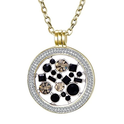 Abbildung von Morella Damen Halskette Gold 70 cm Edelstahl und Zirkonia Anhänger mit Coin Universum 33 mm im Schmuckbeutel