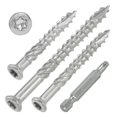 Abbildung von Terrassenschrauben T INOX A2 Edelstahl V2A rostfrei, Reibteil, Schneidkerbe, TX25, 5x100 mm 200 Stück