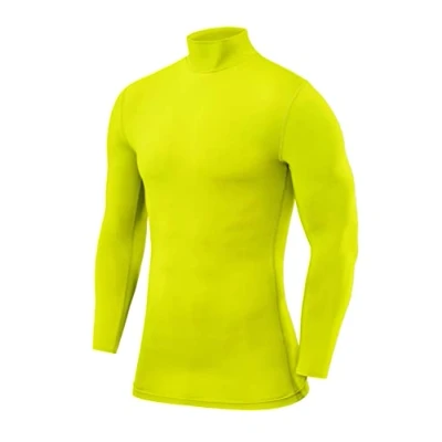 Abbildung von PowerLayer Kompressionsshirt Herren Compression Shirt Funktionssshirt Langarm Laufshirt Mock Neck Sportshirt Longsleeve Oberteil Unterziehshirt Licht Grün, L