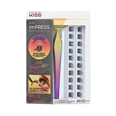Abbildung von KISS imPRESS Press On Falsies, selbstklebende Wimpern, Kein Kleber, künstliche Lash Cluster, Natural, 20 Cluster + Applikator
