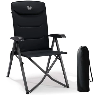 Abbildung von TIMBER RIDGE Campingstuhl Faltbar 150kg Kleines Packmaß Klappstuhl Camping Hohe Lehne mit 4 Positionen verstellbar Tasche Liegestuhl Alu für Garten Balkon Wohnmobil Schwarz