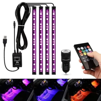 Abbildung von Auto LED Innenbeleuchtung, AIGUOZER USB Ambientebeleuchtung Atmosphäre Licht, Zubehör Streifen Innenraumbeleuchtung mit Fernbedienung, Stimmungslicht Musikmodi