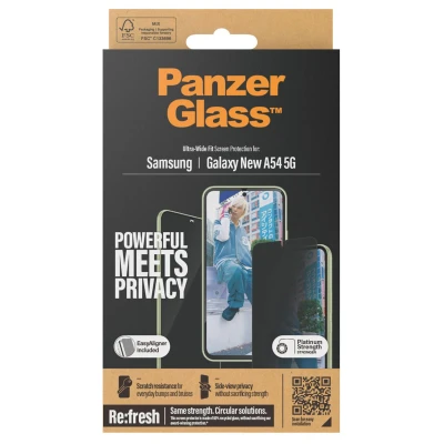 Abbildung von Samsung Galaxy A55 Panzerglas PanzerGlass Privacy Ultra Wide Fit Anti Bacterial Screenprotector incl. applicator Antibakterieller