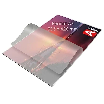 Abbildung von Albyco Laminierfolien A3 Qualität 2x125 Mikron (250 Mikron) 100 Stück Folien Glänzend, Laminiertaschen Laminierfolie Transparent
