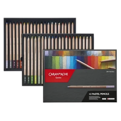 Abbildung von Caran d&#039;Ache Pastel Pencil Etui mit 40 Pastelstiften aus Holz merhfarbig wasservermalbar für Kinder und Erwachsene