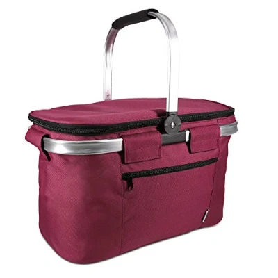 Abbildung von Navaris Thermo Einkaufskorb Kühltasche faltbar 27L Kühlkorb Picknickkorb Isolier Korb 43x26cm Einkaufstasche Coolerbag auslaufsicher in Rot