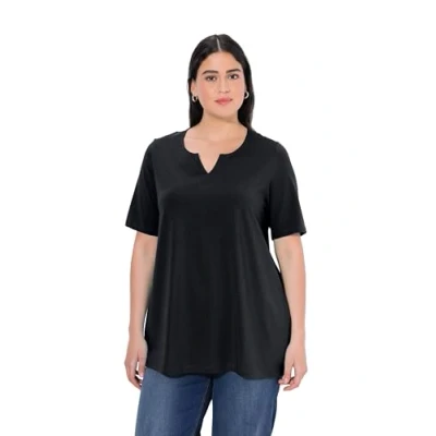 Abbildung von Ulla Popken Damen, A Linie, Tunika Ausschnitt, Halbarm T Shirt, Schwarz, 46 48