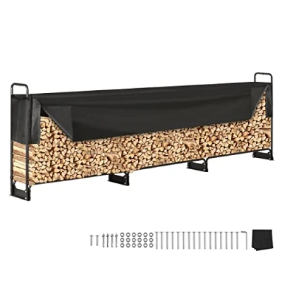 Abbildung von VEVOR Kaminholzregal Metall 386x36x117cm Brennholzregal mit Abdeckung Stahlrahmen Pulverbeschichtet Kaminholzunterstand 400kg Wasserdichter Stapelhilfe Holzunterstand für Veranda Garten Terrasse Hof