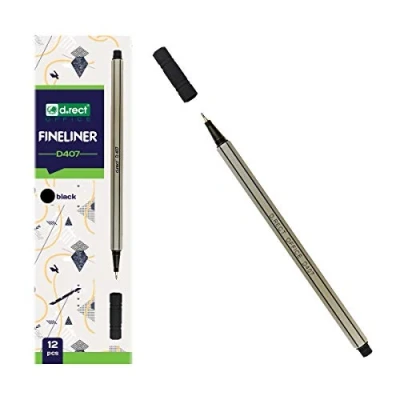 Abbildung von D.RECT Fineliner Set Schwarz 12 Stück Feinschreiber mit 0,4 mm Spitze für Täglicher Schreib und Schulbedarf
