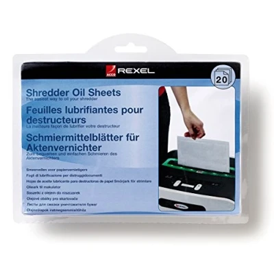 Abbildung von Rexel Ölblätter für Aktenvernichter, 20 Stück, A5 Format, Zur Aktenvernichter Wartung, 2101949, Weiß