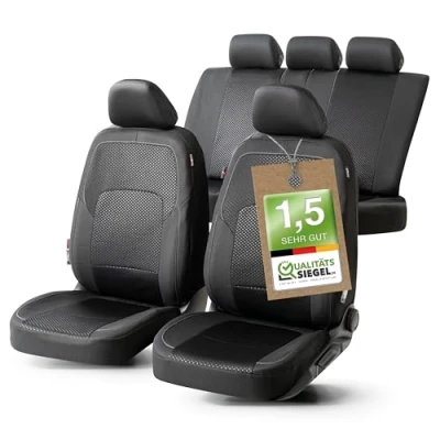 Abbildung von Walser Premium Autositzbezüge Logan mit Reißverschluss Qualitätssieger Sehr Gut* Sitzbezüge Auto, Zipp IT Schonbezüge Komplettset, 2 Vordersitzbezüge, 1 Rücksitzbezug schwarz/Silber 11862