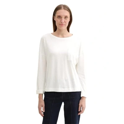 Abbildung von TOM Tailor Brusttasche Langarmshirt, Damen, Größe: Medium, Whisper white