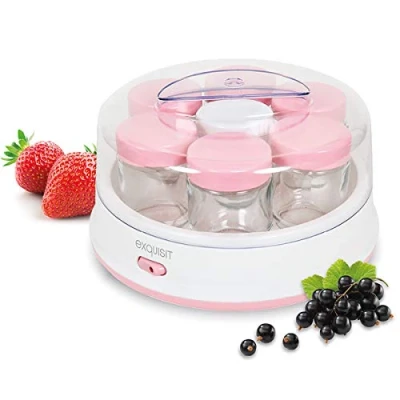 Abbildung von Exquisit Maker YM 3101 WEP Joghurt selber Machen Joghurtbereiter 7 Portionsgläser á 200 ml Spülmaschinen geeignet 15 Watt weiß pink