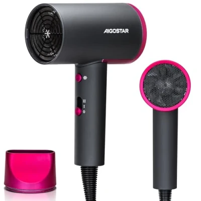 Abbildung von Aigostar Haartrockner Ionen, 2200W Föhn, Negative Ion Technologie, 2 Geschwindigkeiten, Heiz und Kaltstufen, Leichter Tragbarer für Zuhause, Salon &amp; Studentenwohnheim, Grau Dora