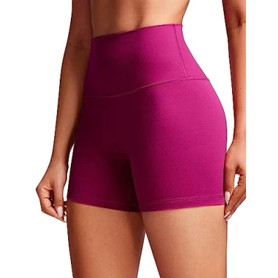 Abbildung von CRZ Yoga Womens Kurze Sporthose Laufshorts Sommer Radlerhose High Waist Fitness Shorts ButterLuxe 10cm Magenta Violett 38