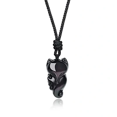 Abbildung von COAI Geschenkideen Unisex Glückskette mit Fuchs Anhänger aus Obsidian Talisman Kette
